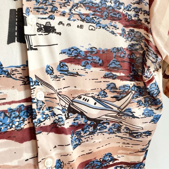 1970s Airplane Novelty All-Over Print Nylon Button-Up Shirt - Picture 4 of 12